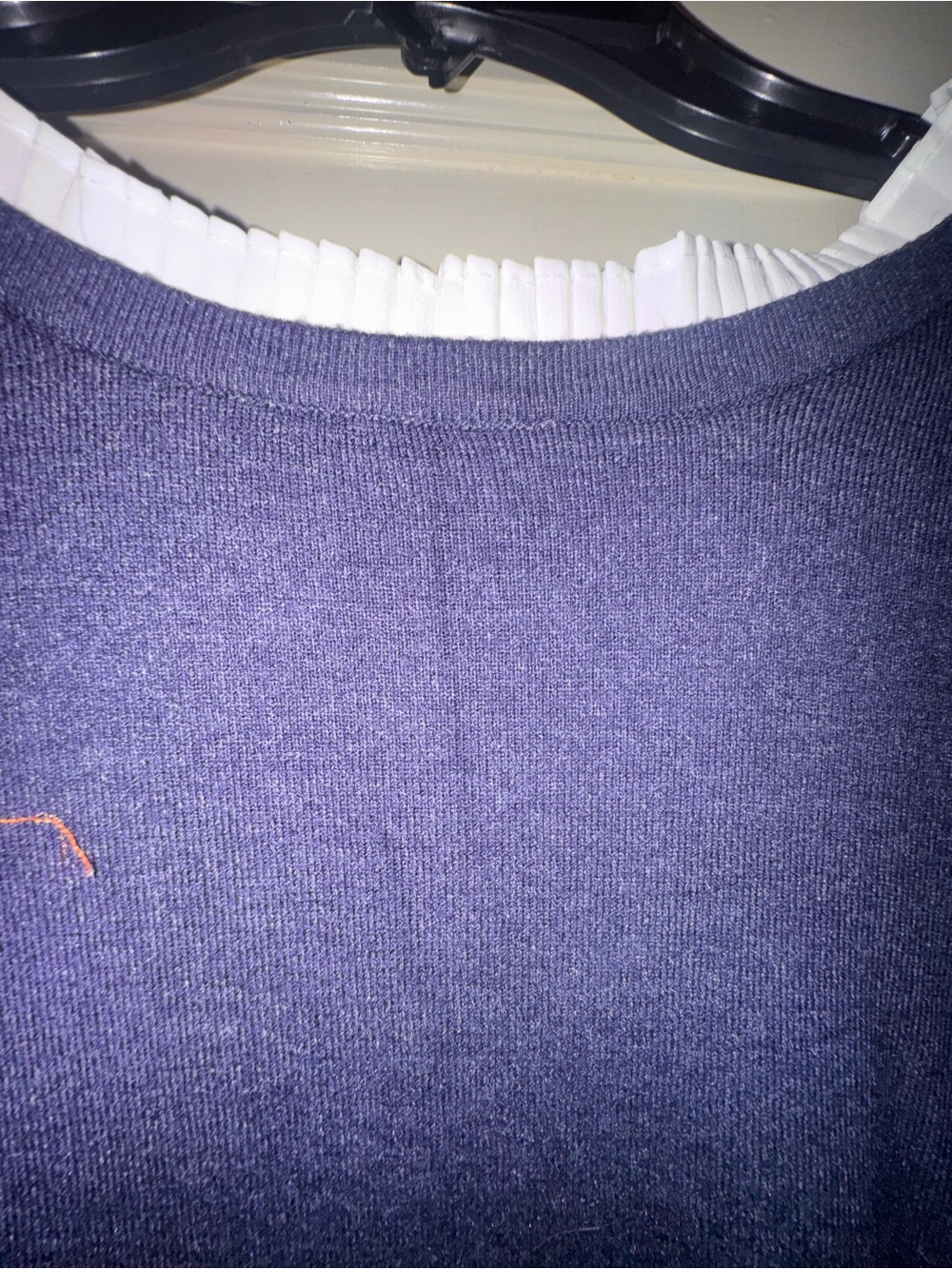 Milano Navy Crewneck Sweater with beautiful slit cuffs with ruffles that show
